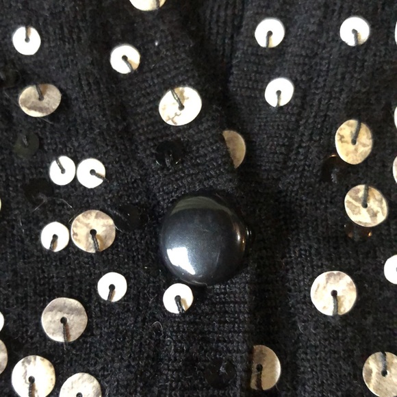 Talbots button down cardigan merino wool/ black with sequins Sz Medium/lined - Picture 11 of 11
